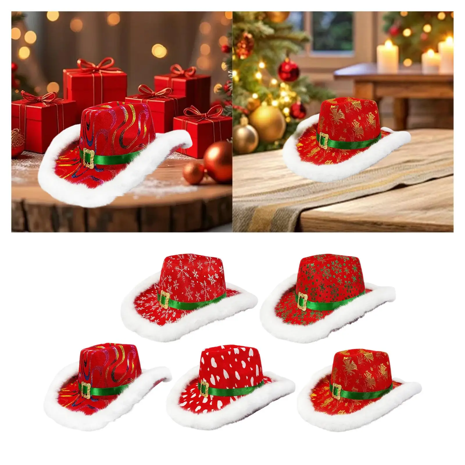 قبعة رعاة البقر لعيد الميلاد قبعة عطلة حمراء عصرية لحفلات أداء المسرح #4