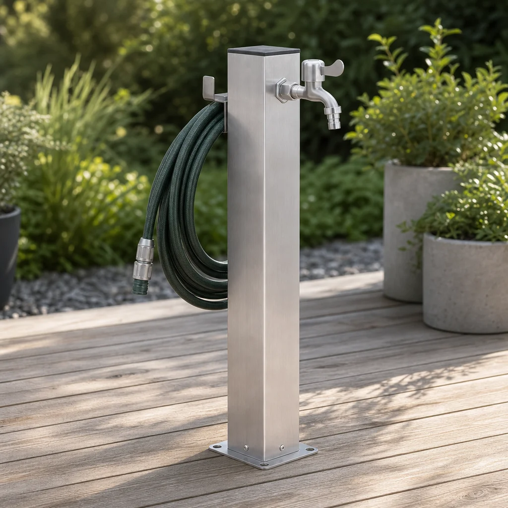 Fontaine d'eau de jardin 40 cm en acier inoxydable, colonne d'eau carrée pour extérieur, décoration paysagère, sculpture pour patio et cour