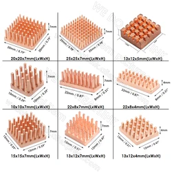All Pure Copper Pin Fins Heatsink Cooler 20x20x7mm 25x25x7mm 30x20x7mm With Thermal Tape
