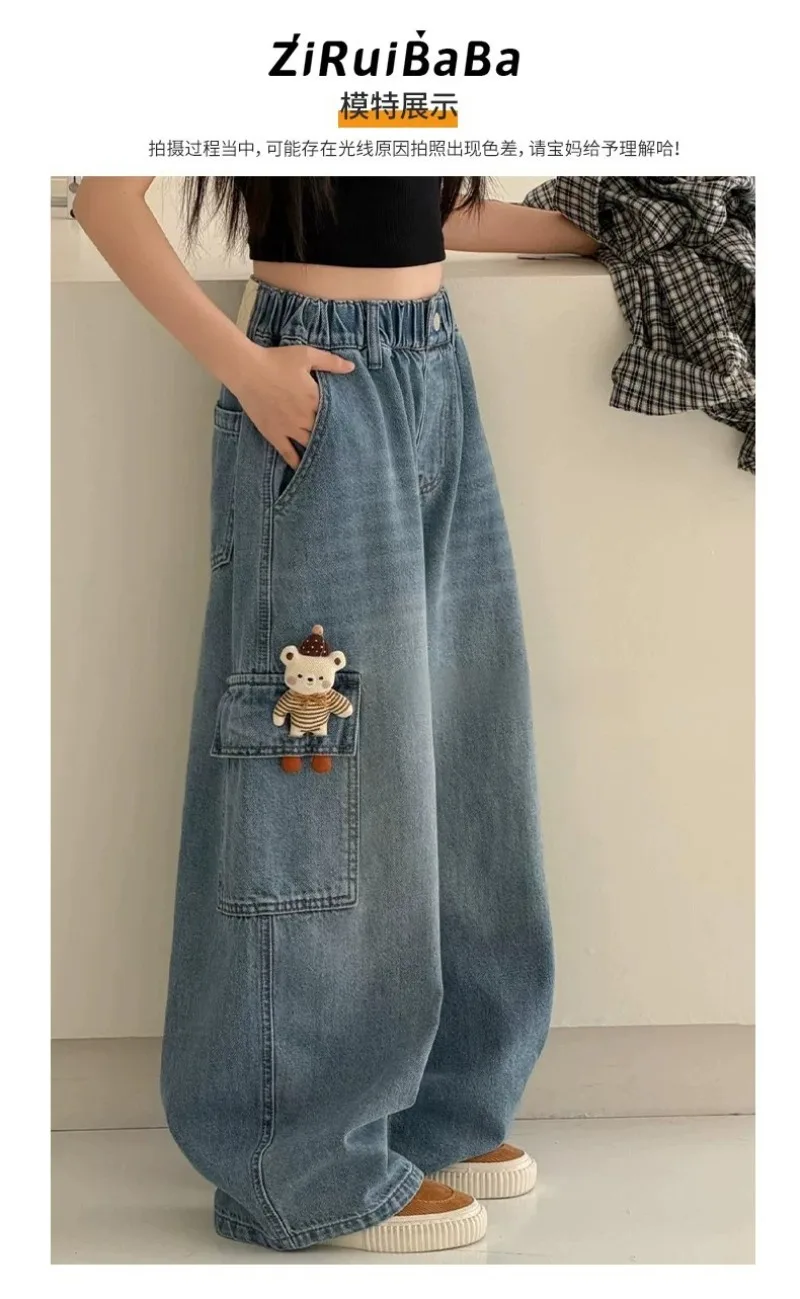 2026 UNITIM Herbst Kinder Mädchen Cargo-Hosen mit Puppendekor 4-14 Jahre Kinder Mädchen Jeans Lose Elastische Taille Junior Mädchen Weite Hosen – Detail 10