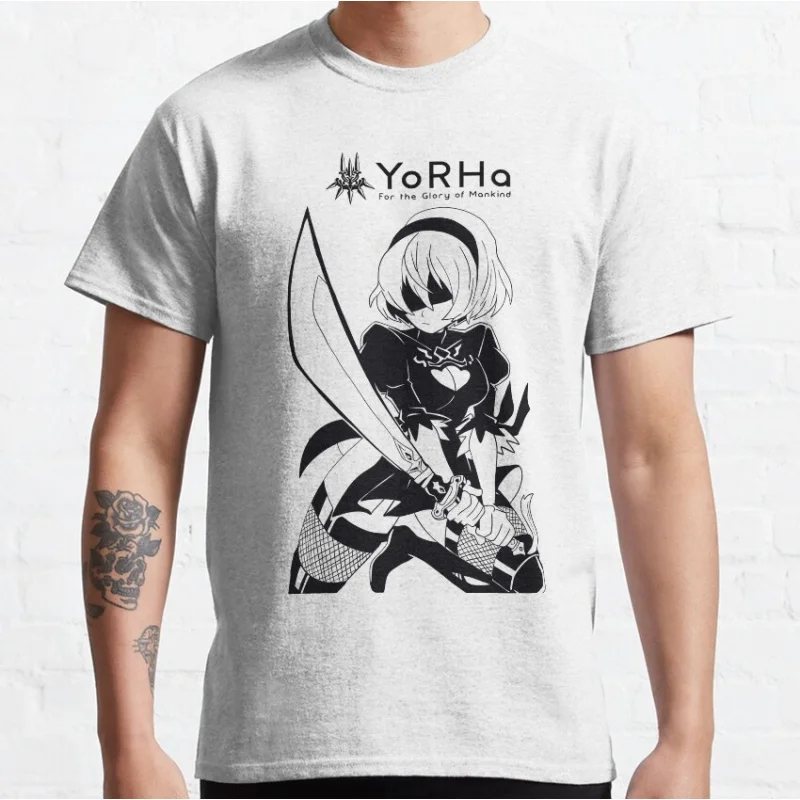 

Nier Automata 2B YoRHa Anime Gift t shirt Kawaii Waifu graphic tee 0614 Cyber Punk Y2K Clothes 100% cotton Large size Tops S-6XL