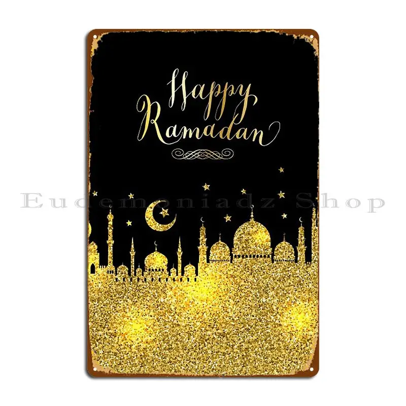 Happy Ramadan Black And Gold Metal Plaque Poster Cinema Kitchen Design Classic Rusty Tin Sign Poster