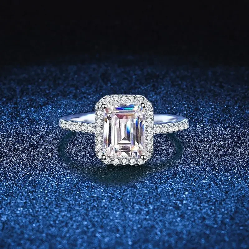 

Real Moissanite Diamond Square Ring 1CT 2CT Radiant Emerald Cut Pure S925 Sterling Silver for Women Wedding Fine Jewelry