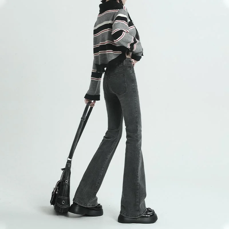 

Bootcut Jeans Women Tall Stitched Versatile Lace Up Western Ladise Seven Half Cylinder Black Drawstring Elegant Long Distred Ins