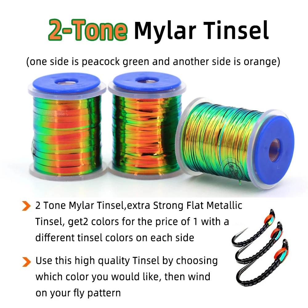 0.5mm 1mm 2mm Peacock Green/Orange Metallic Mylar Two Tones Flat Tinsel Fly Tiing Material for Nymphs Midges Wet Flies Body — zdjęcie 3