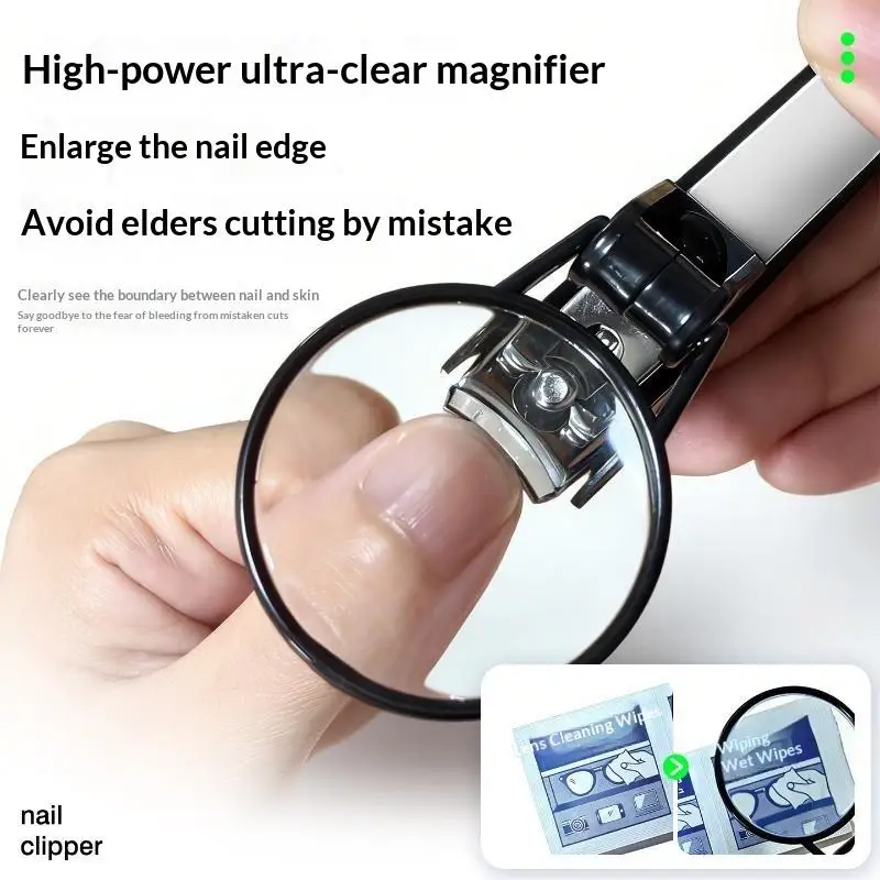 Magnifying Glass Nail Clipper Wide Jaw Large Anti-Splash Nail Cutter for Thick Nails Household Use 1PC