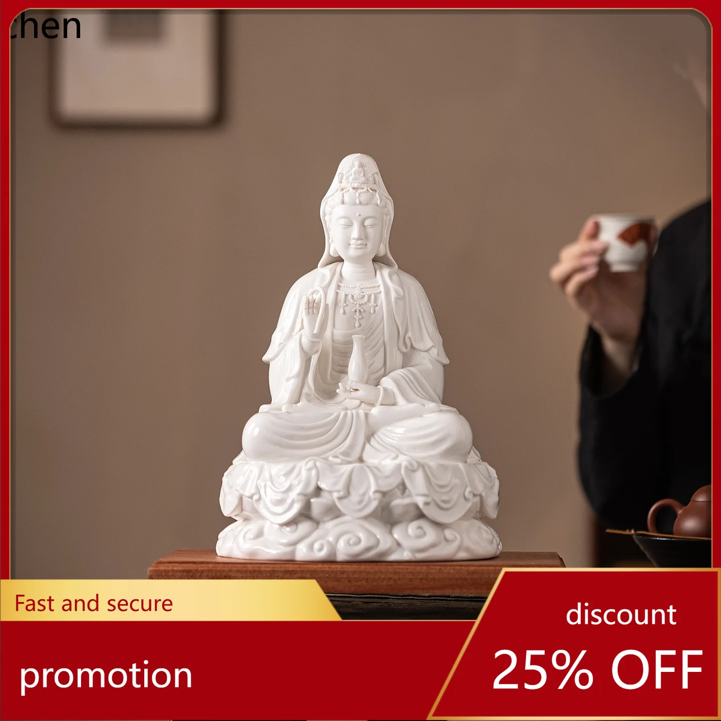 Cz1 guanyin statue home ceramic buddha statue home decoration living room bodhisattva blessing white porcelain