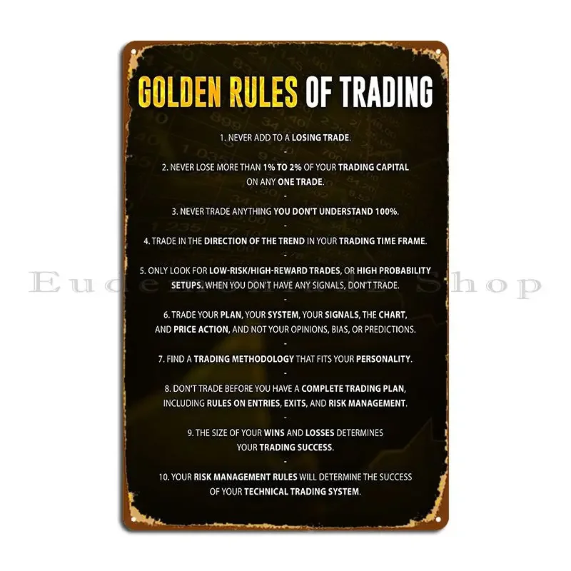 Golden Rules Of Trading Print Forex Stock Market Financial Nasdaq Day Trader Trade Money Metal Plaque Poster Designing Poster