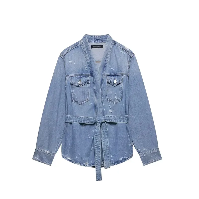 Retro V-neck Women's Denim Jacket Loose Casual Korean Fashion Summer 2025 All-match Simple Style for Women