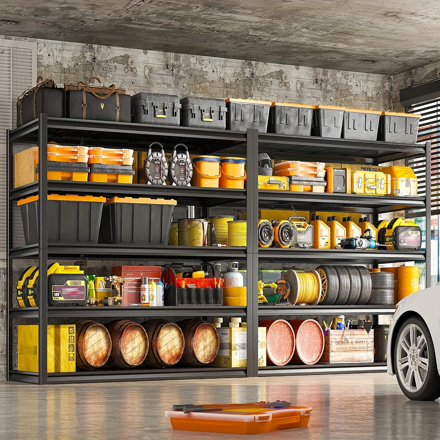 

Промышленный стеллаж из стали с 5 полками, грузоподъемность 2500 фунтов, регулируемая полка для хранения с черной рамой с порошковым покрытием