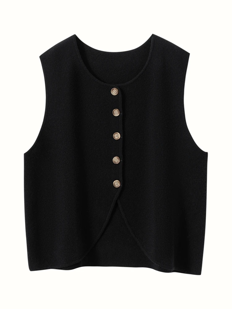 100% Cashmere Cardigan Vest Sweater Women Autumn Winter Single Breasted Sleeveless Fit Slimming Soild Knitted Waistcoat Elegant