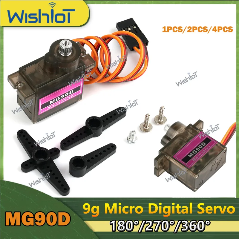 1 peça/2 peças/4cps 9g mg90d micro servo motor digital 180/270/360 graus engrenagem de metal completa brinquedos diy servos para carros/avião/modelo de robô