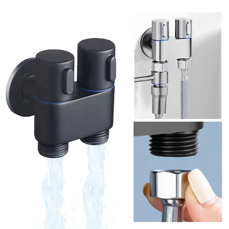 Mini Multi-Function Faucet Brass 1 Into 2 Out Dual Control Washing Machine Chrome Tap For Washing Machine And Toilet