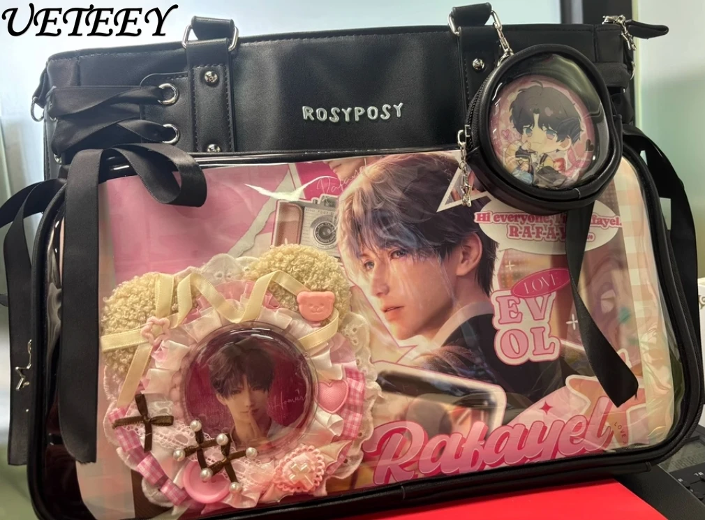 

Sweet Girl Versatile Japanese Shoulder Bag Large Capacity Ribbon Niche Design Original Solid Color Shopping Travel Cosmetic Bags