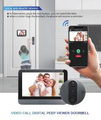 4.3 inch Tuya/Ubox APP WIFI Doorbell 2MP 1080P Video Door Phone Intercom Visual Door Viewer Camera Peephole Viewer
