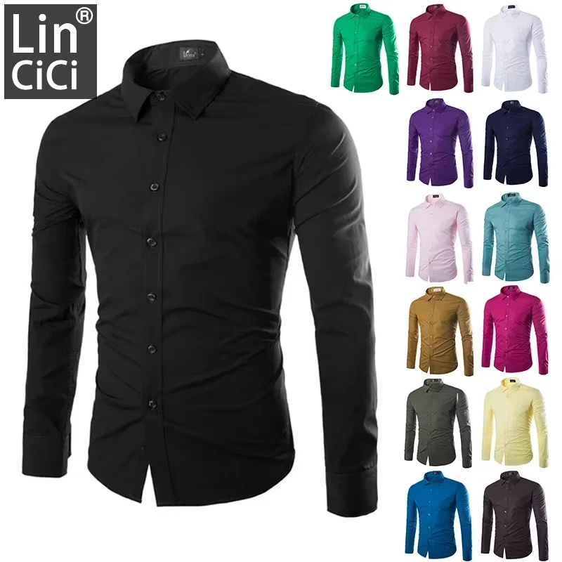 

14 Colors Solid Color Men's Fashionable Candy Color Shirt Men's Casual Long Sleeve Shirt for Men
