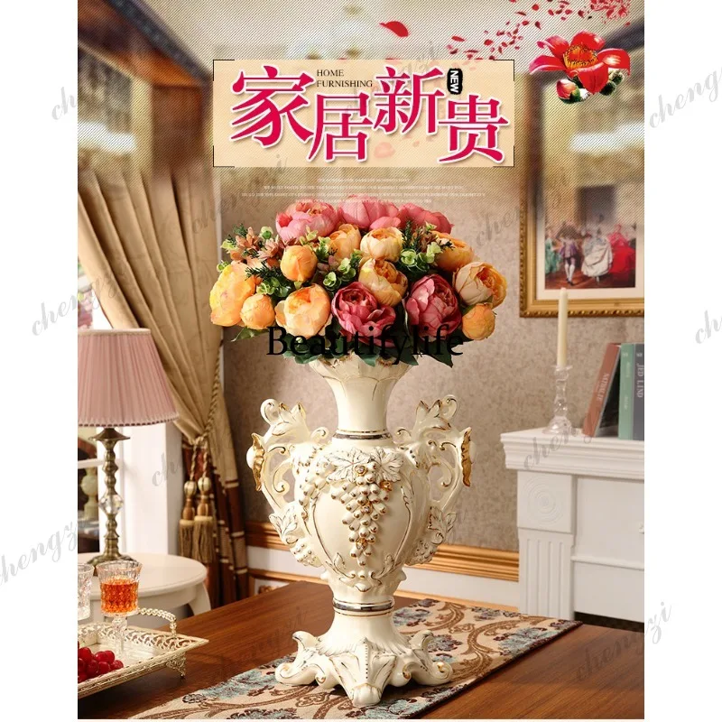 Luxury European vase ornament large living room TV cabinet floor decoration creative flower arrangement dried flowers