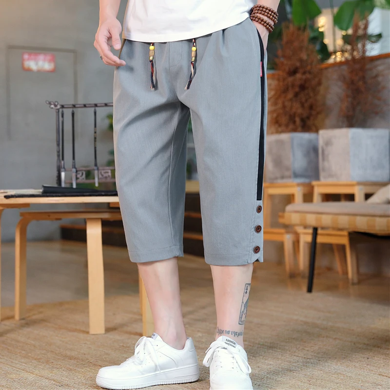 

Men's Summer Thin Spor Casual Ice Silk Breathable Loose Fit Seven-Foot Pants Straight Leg Faionable Urban Sle orts