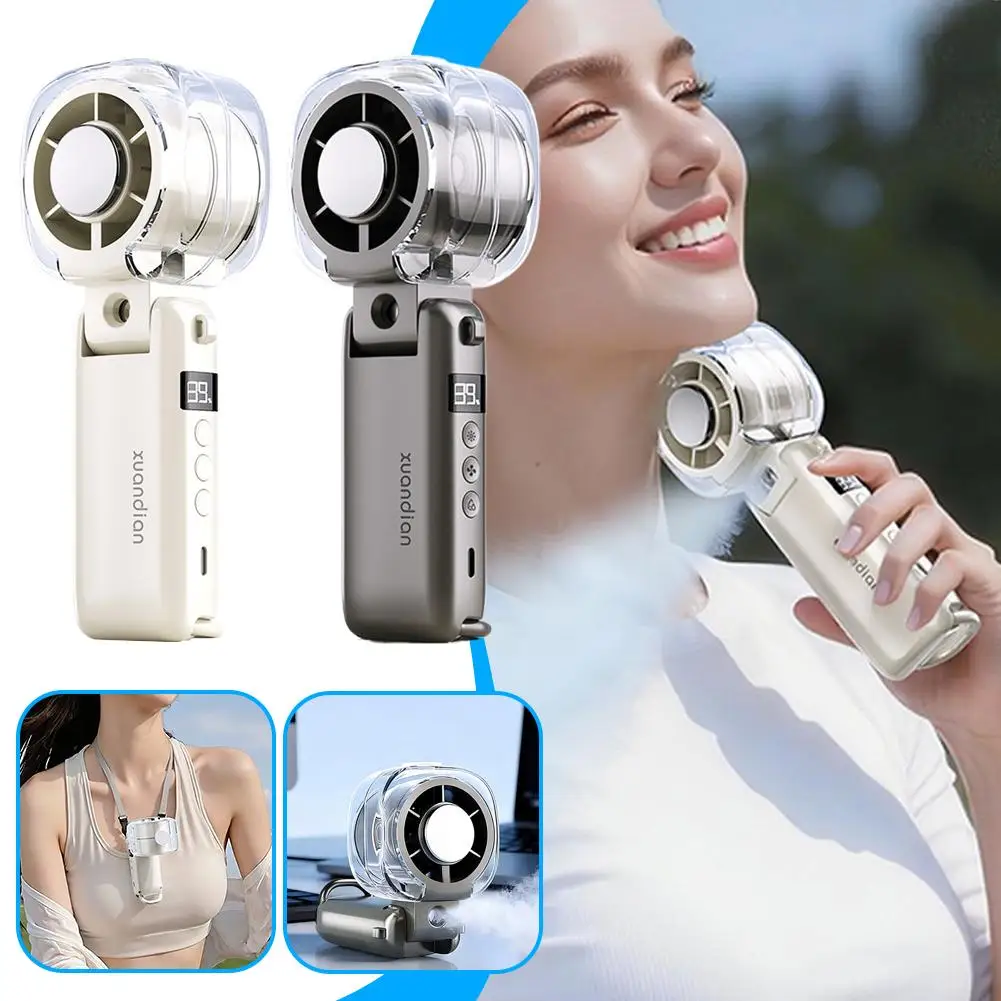 High-quality Outdoor Foldable Portable Handheld Fan Mini Cooling High-speed Rechargeable Digital Display High Speed Turbo Fan