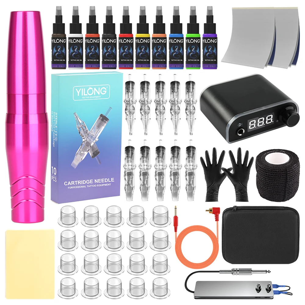 

Tattoo Kit YILONG New Y16 Tattoo Machine Kit For Permanent Makeup Complete Tattoo Machine Set with 10 Needles 10Inks 20 Ink Cup