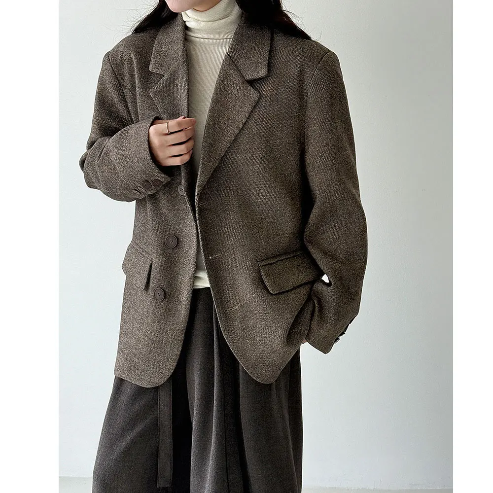 30% مادة الصوف المرأة الخريف السترة معطف رفض طوق اللون البني السترة Feminino Casaco Feminino القمم لملابس حريمي