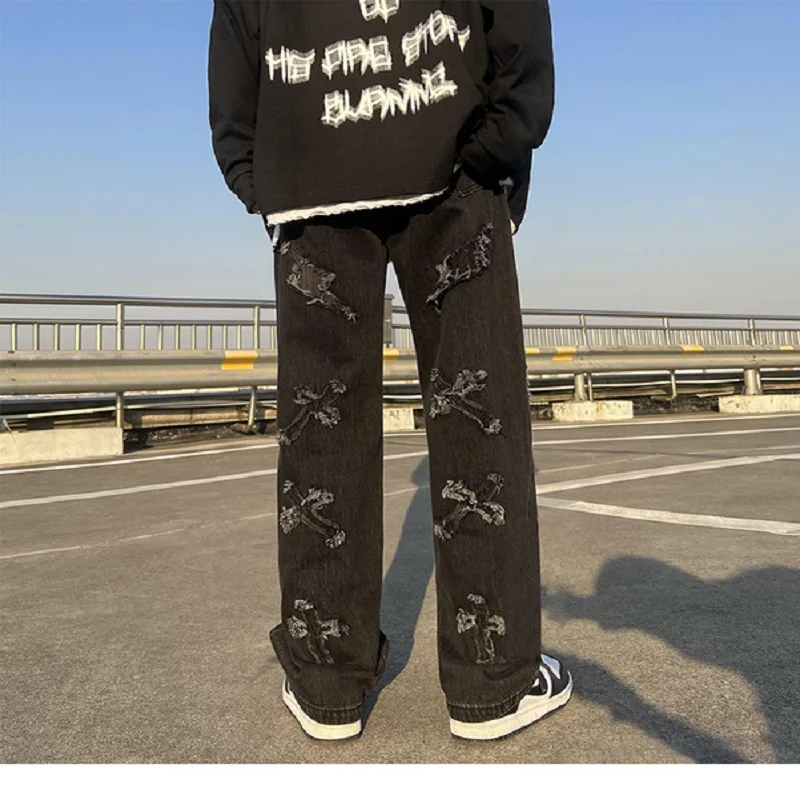 Men's Jeans Wide Leg Denim Straight Men Jeans Man Jeans Casual Pants Cross Jeans High Street Jeans High Waist Jeans For Men