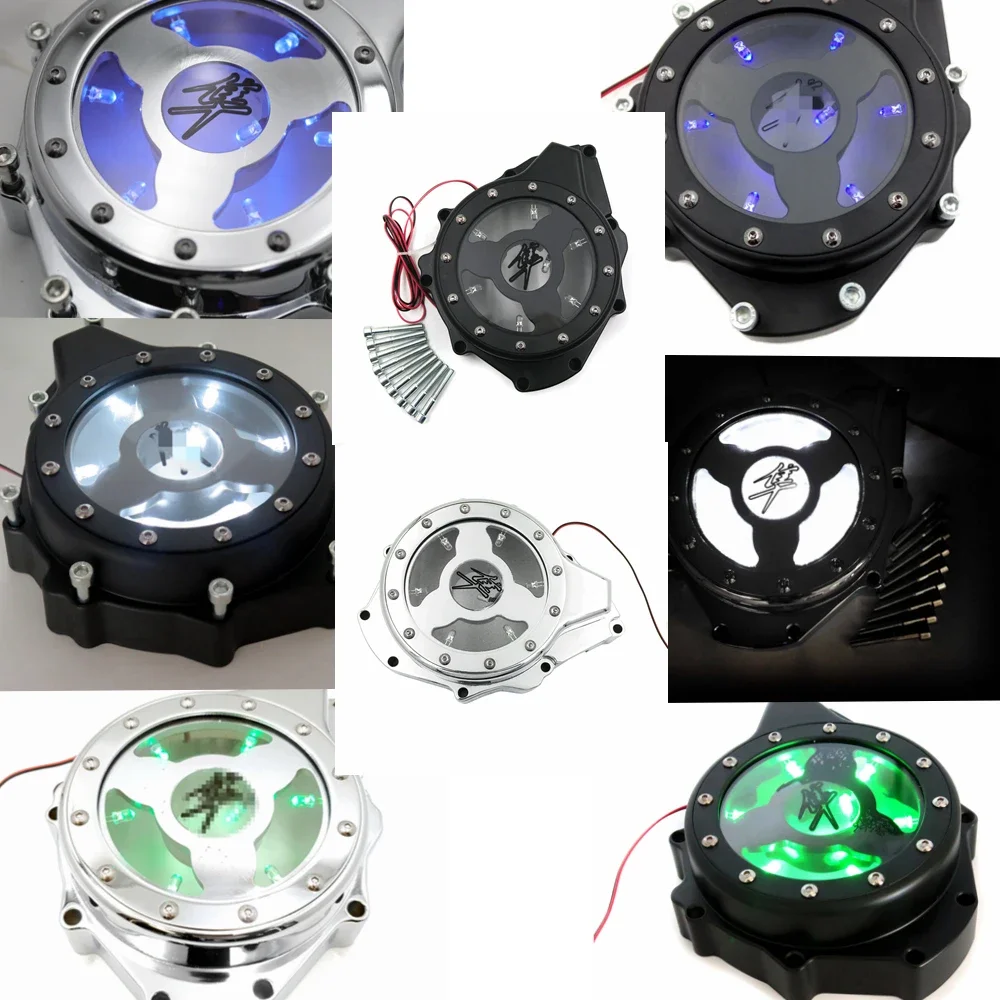 Aftermarket Free Shipping Motorcycle Part Green LED Stator Engine Cover Guard For Suzuki Gsx1300R Hayabusa 99-2020 Chrome/Black