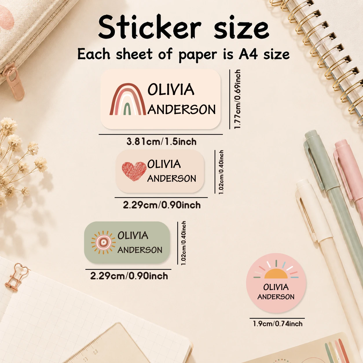 140PCS Personalized Name Labels Stickers, Custom Self-Adhesive Labels for Water Bottles Lunch Boxes Notebooks School Supplies