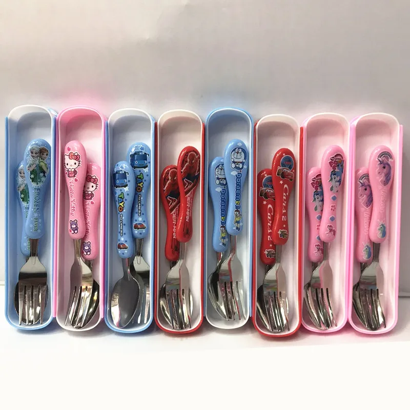 Disney Children\'s Training Chopsticks Spoon Fork Set Frozen Minnie Mickey Cars Children Fork Spoon Chopsticks Portable Cutlery