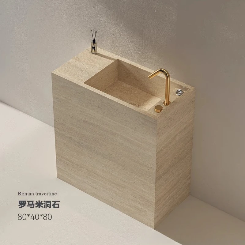 Modern simple floor washbasin, light luxury cave stone pattern balcony washbasin bathroom cabinet