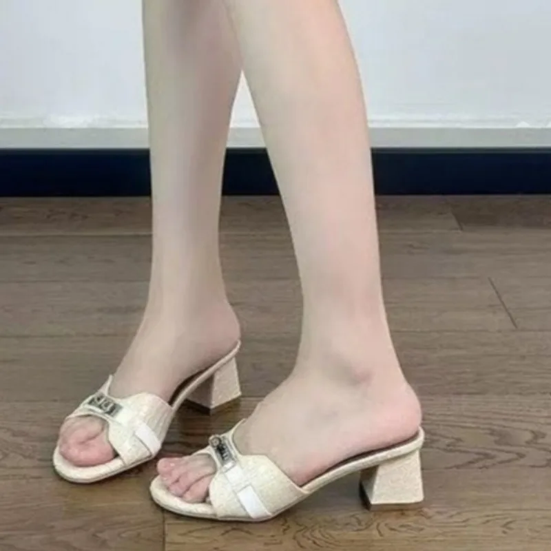 

Women's Shoes 2025 Fashion Open toe Women's Slippers New Metal Decoration Dress Slippers Women Summer Best Seller Heels Women