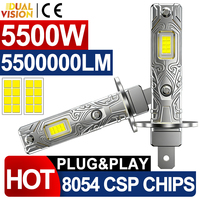 5500W 5500000LM H1 LED Car Headlights 1:1 Mini 8054 CSP Fanless Wireless 6000K Light Bulbs DRL 12V Auto Light Kits Plug and Play