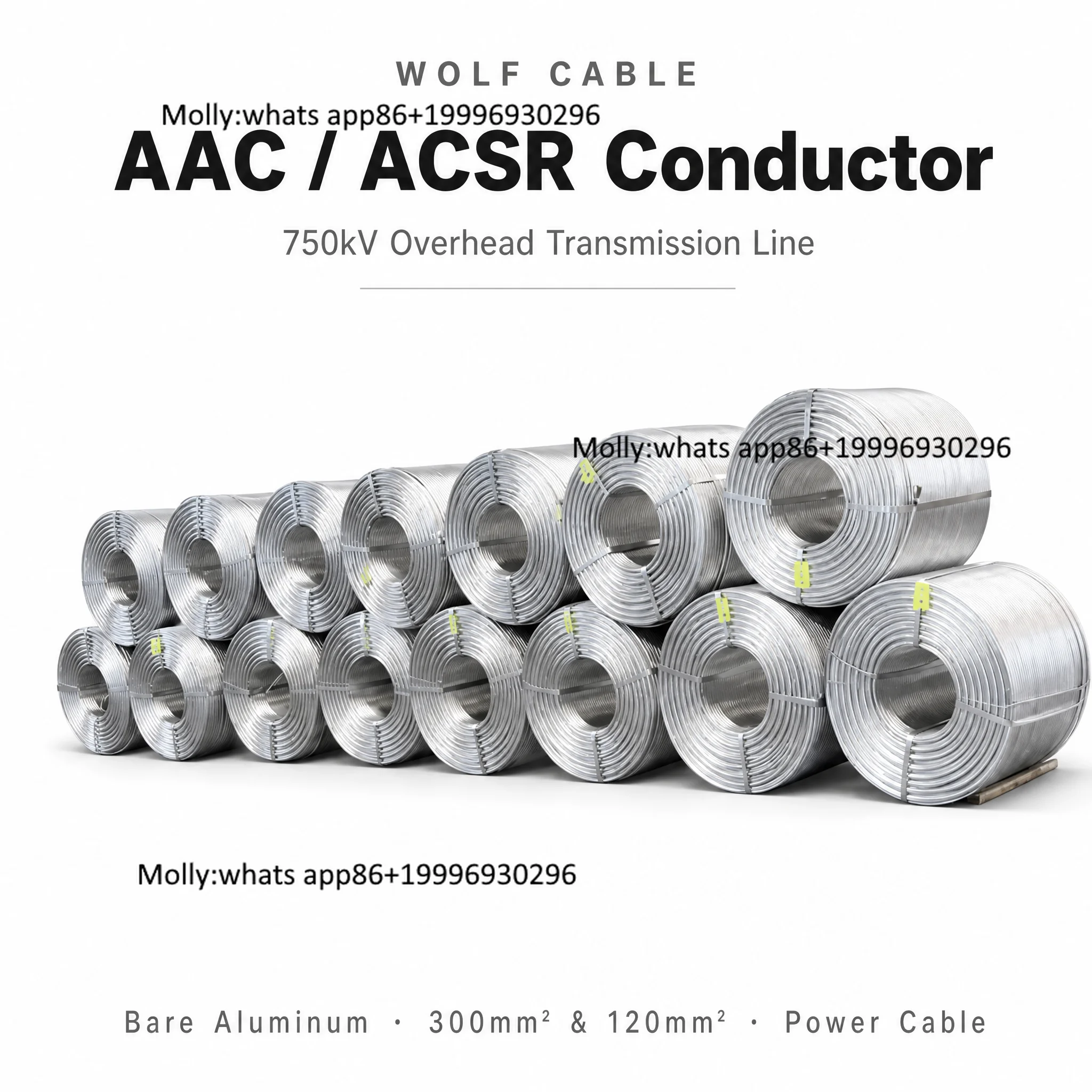 AAC/ACSR Non-shaft Bare Aluminum Conductor Oxlip 300mm 120mm Power Cables 750kV Rated Voltage Overhead Transmission Line