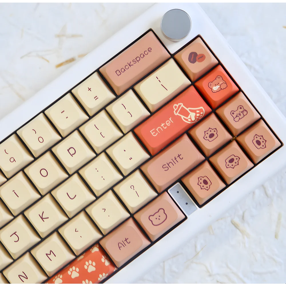 

XDA 128-key Milk Tea Bear PBT Keycap Cute Pet Keycap for Mechanical Keyboard 61/64/68/75/84/87/96 Layout