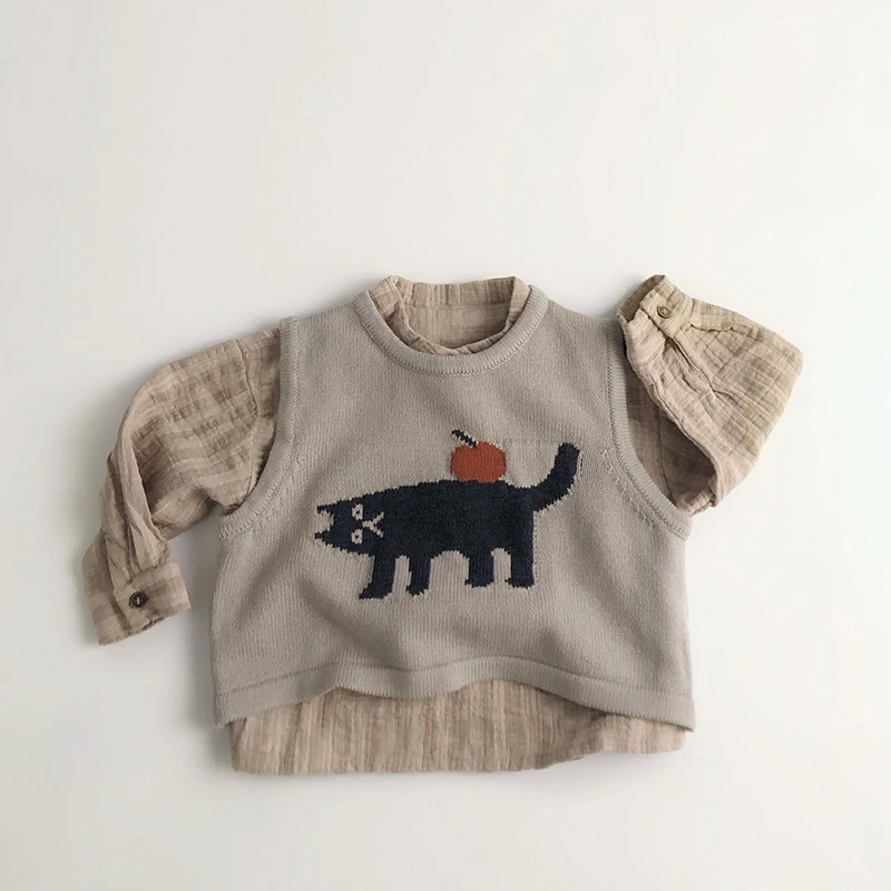 Children Sleeveless Knitted Vest 1-6Y Autumn Winter Cotton Boys Girls Cute Animal Vest Jacket Kids Toddler Casual Sweater Coat