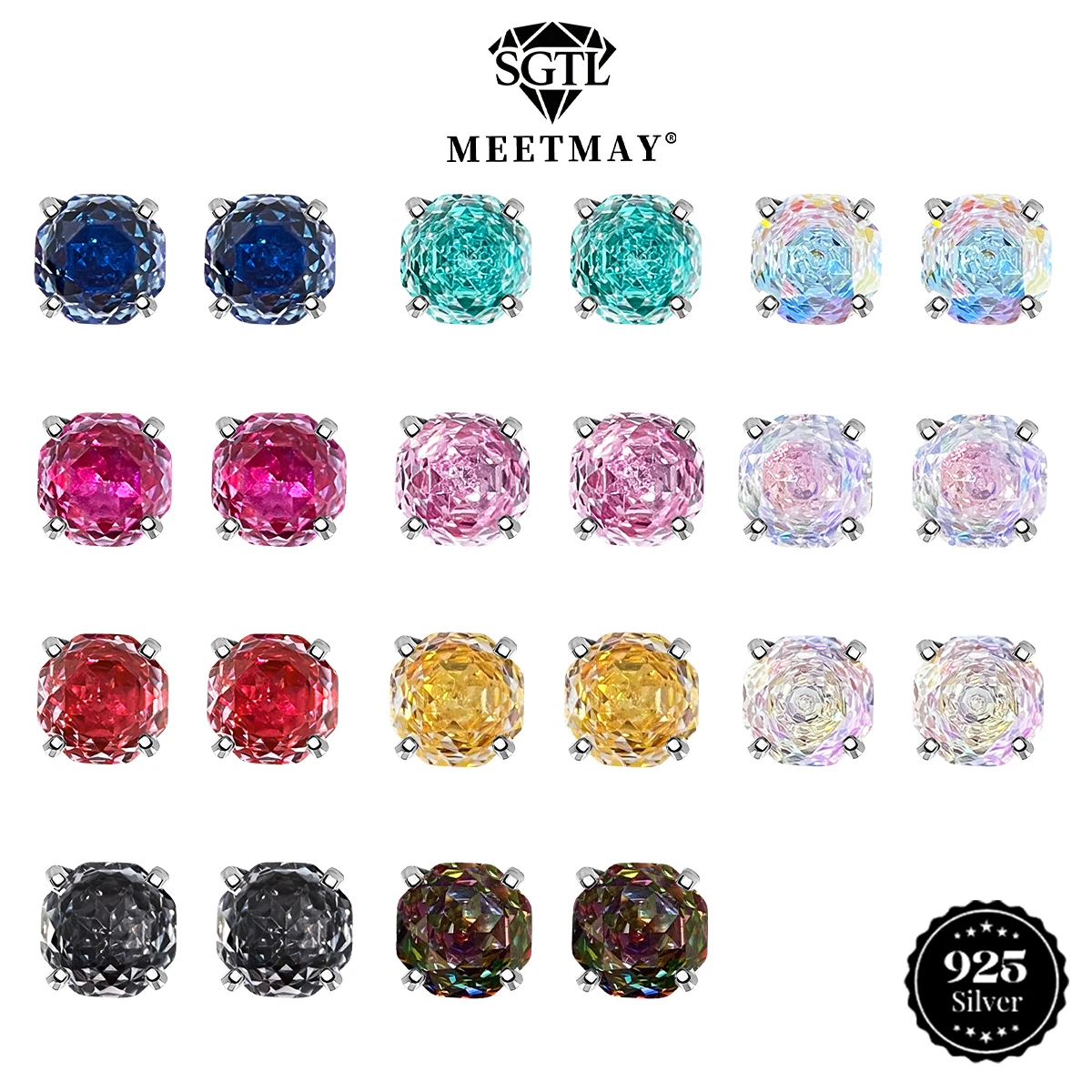Bocarman Rose Cut Ohrstecker aus S925 Silber mit Paraiba Farbverlauf Zirkonia, Hypoallergener Glamouröser Schmuck für Sie – Detail 2