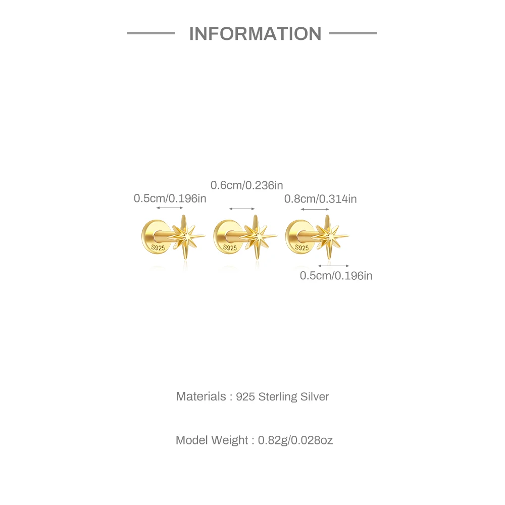Aide 925 Sterling Silver 4PCS Set 7.5/9/10/13mm Zircon Piercing Stud Earring For Women Luxury Gold Pendientes Dangling Jewelry