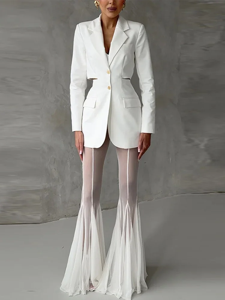 انظر من خلال شبكة مطوي مضيئة السراويل النساء مطوي مرونة عالية الخصر موضة مساء حفلة بنطلون 2025 ثوب صيفي بناطيل أنيقة