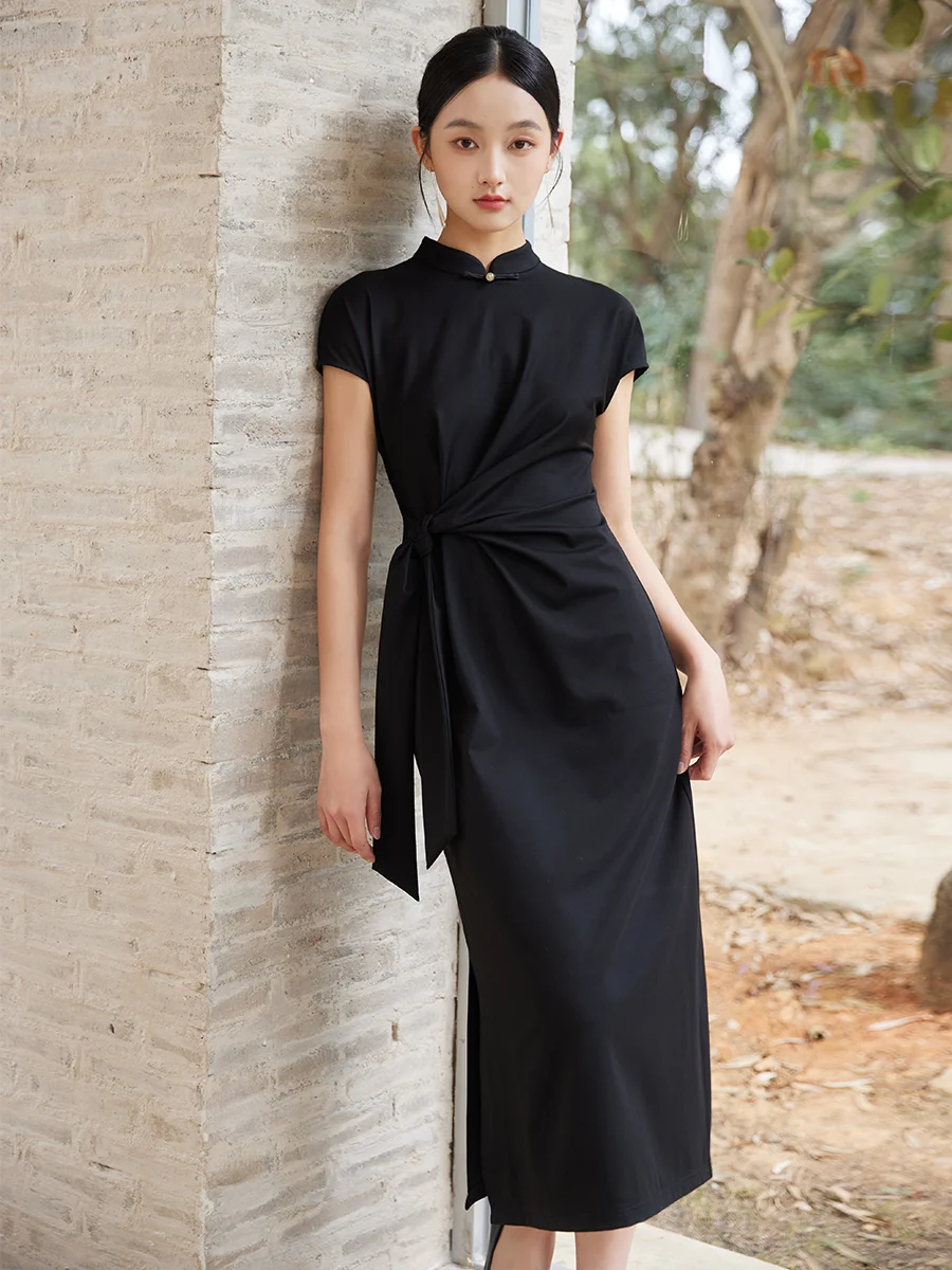 

Новая китайская женская блузка с воротником-стойкой, приталенная, для повседневной носки, удобная для поездок на работу, модифицированная модель Chúchán Yīì