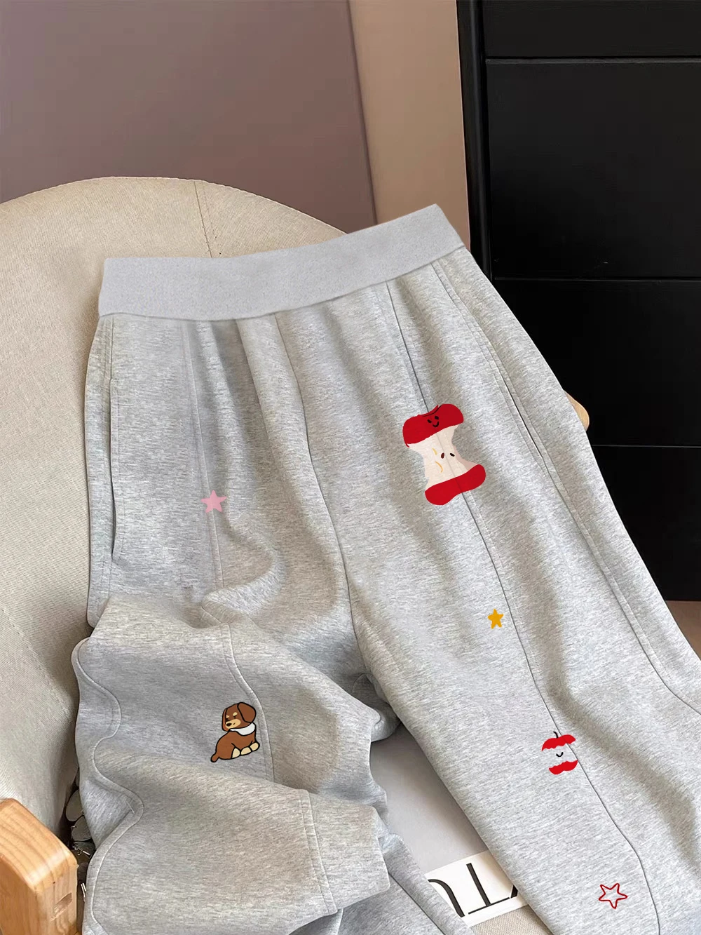 ريترو اي فيتي طباعة سراويل تقليدية مستقيم الساق Spor ex ربيع الخريف الكورية Sle مكافحة الشيخوخة تنوعا فضفاضة تناسب