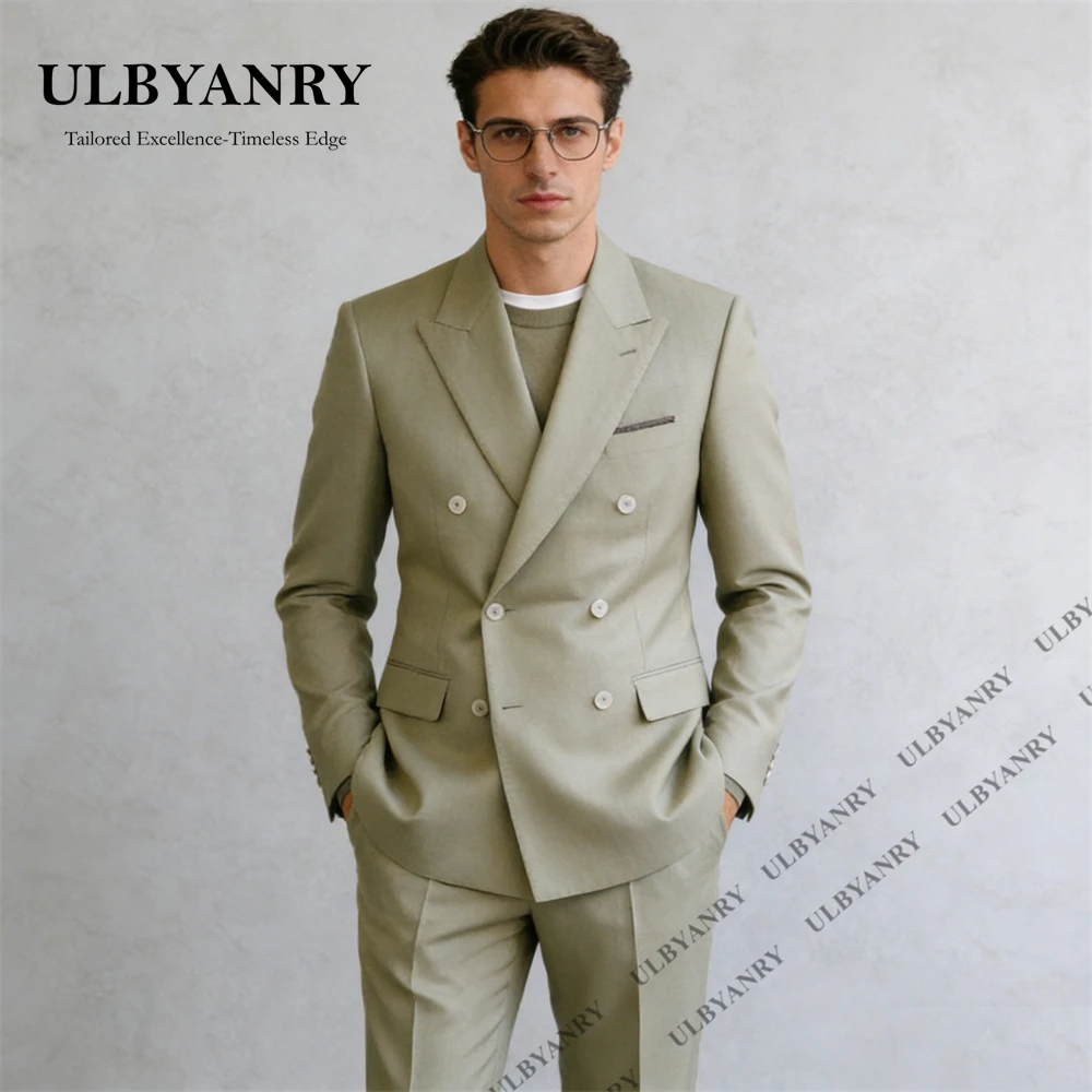 

Мужской деловой костюм ULBYANRY цвета авокадо, двубортный пиджак с брюками, повседневный элегантный брючный костюм, размеры XXS-7XL, большие размеры