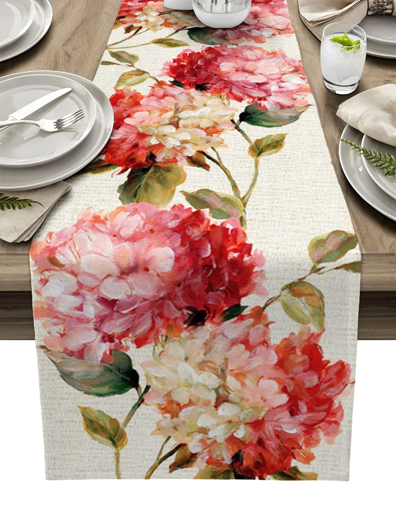 Vintage Flowers Tulips Oil Painting Linen Table Runner Farmhouse Holiday Wedding Party Decor Washable Kitchen Dining Table Decor