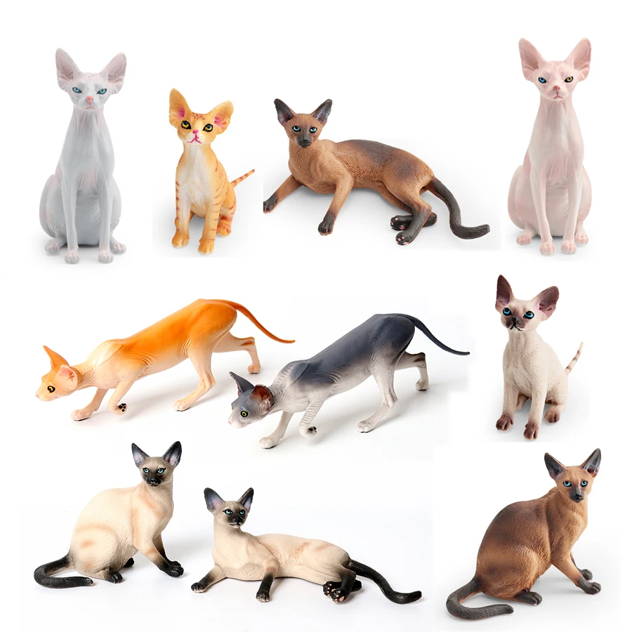 Simulazione Bella Sphynx Gatto senza peli Devon Rex Gatti siamesi Modello dipinto a mano Figurine Cake Topper Regalo di compleanno di Natale