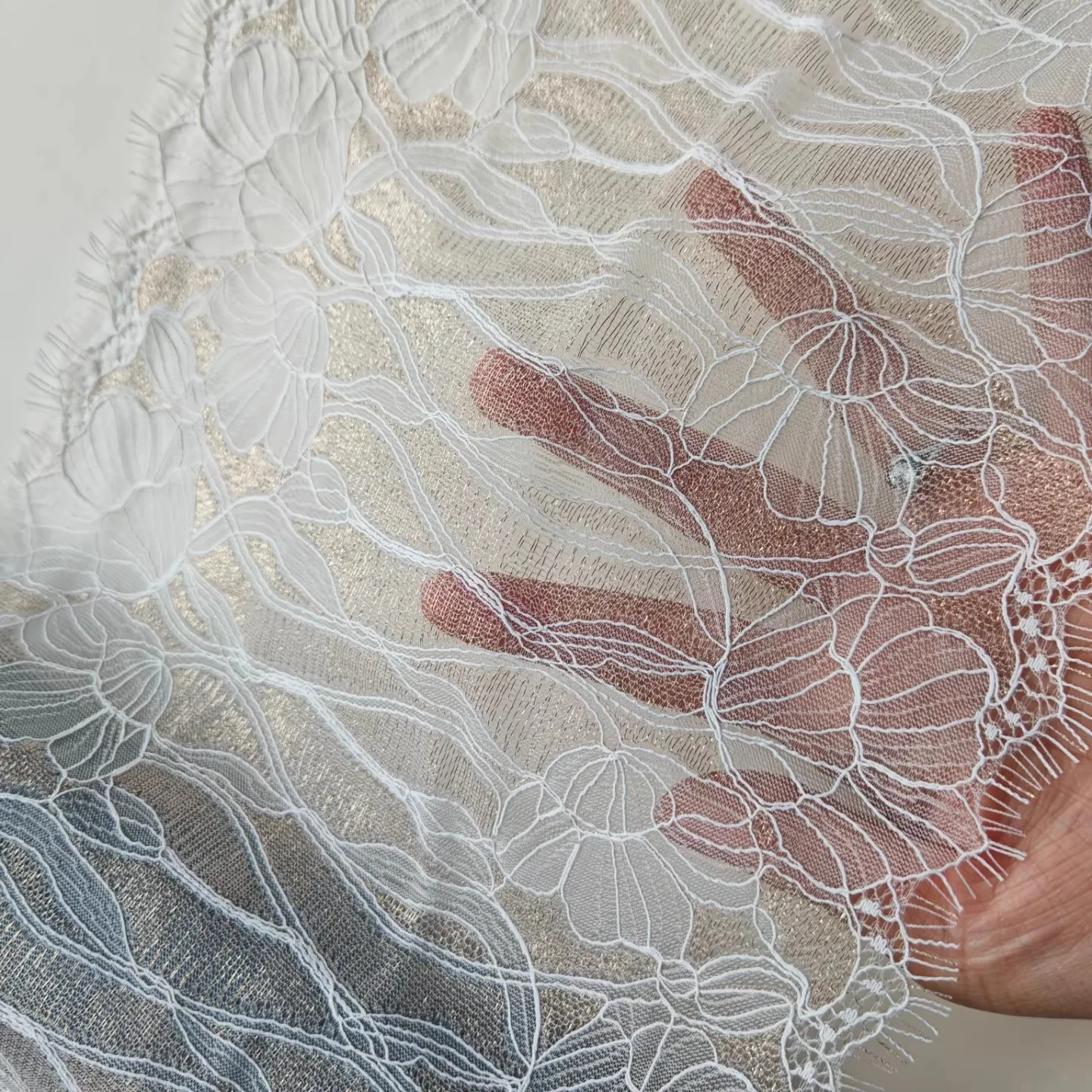 3yard Embellishment trimming for Bridal Gowns & Fashion Allover Golden thread eyelashes Embroidery laceTrim