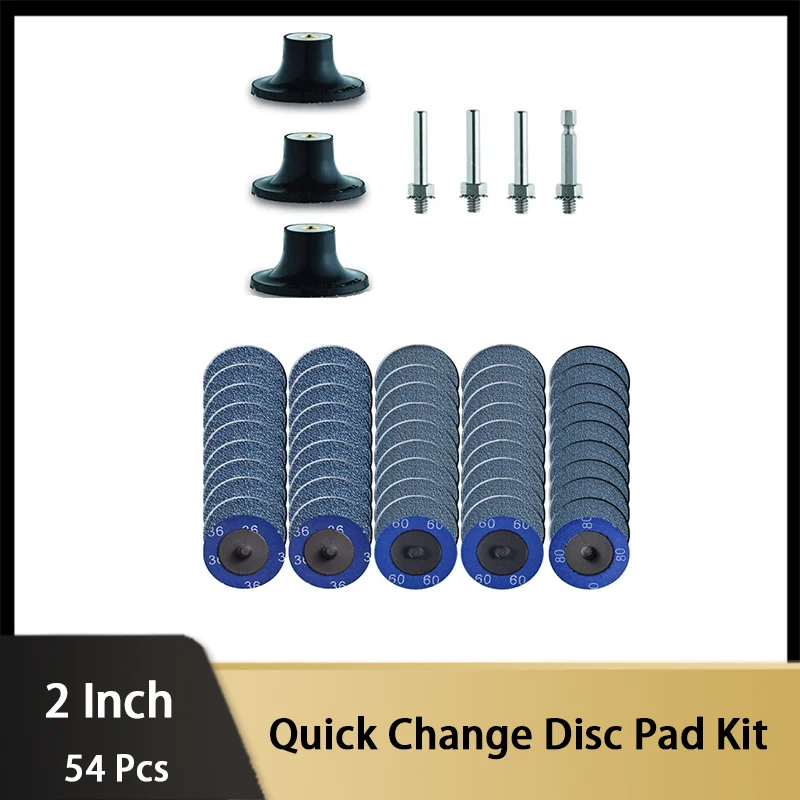 

Quick Change Disc Pad 2 inch 50MM Kit 54 Pcs Grit 36# - 60# with Holder and Zirconia Sanding Discs for Grinding Metal Rust