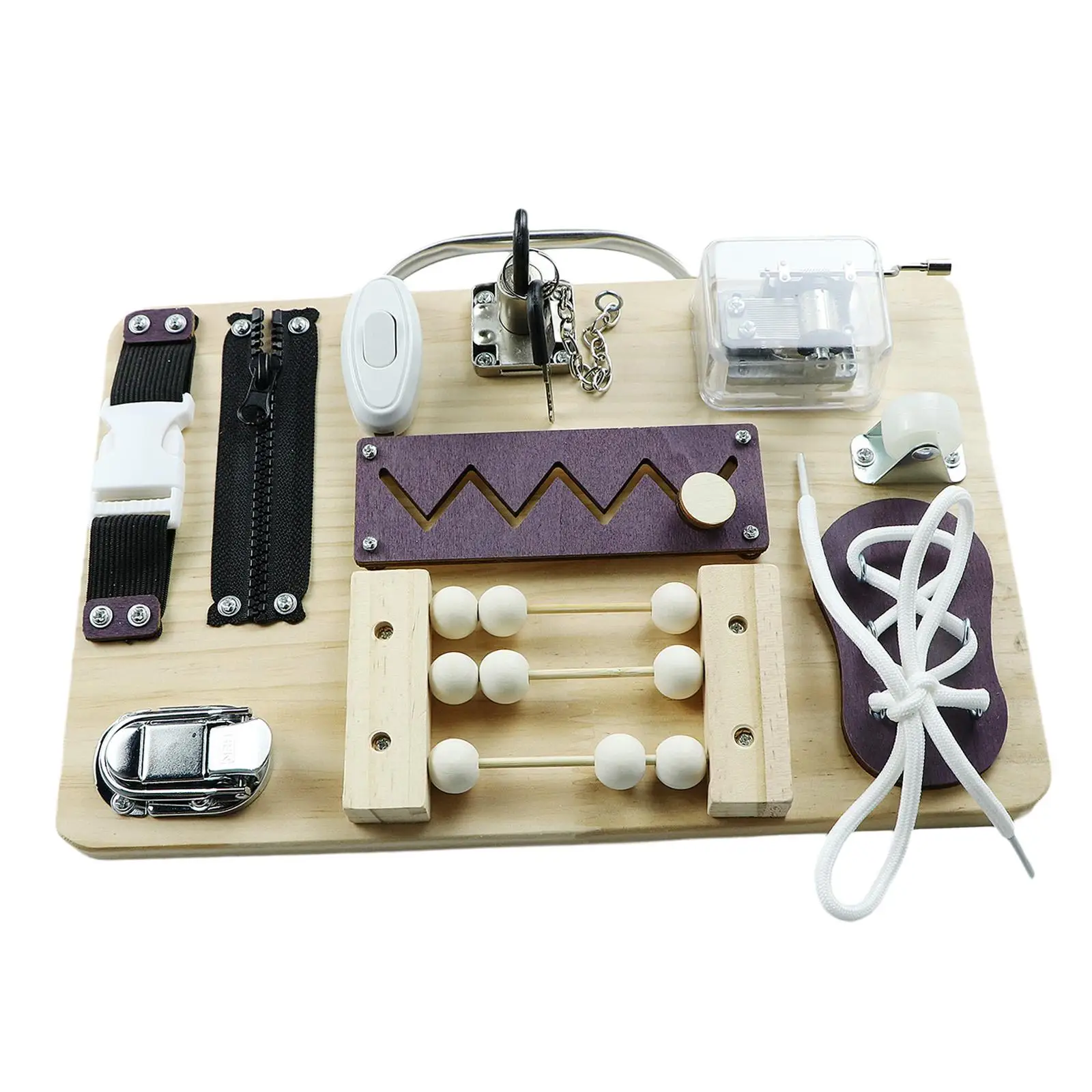 Wood Busy Board for 1+ Year Old Teaching Aids Boys Girls Ages 1-4 Development 30x20cm Sensory Toy Montessori Toys Motor Skills