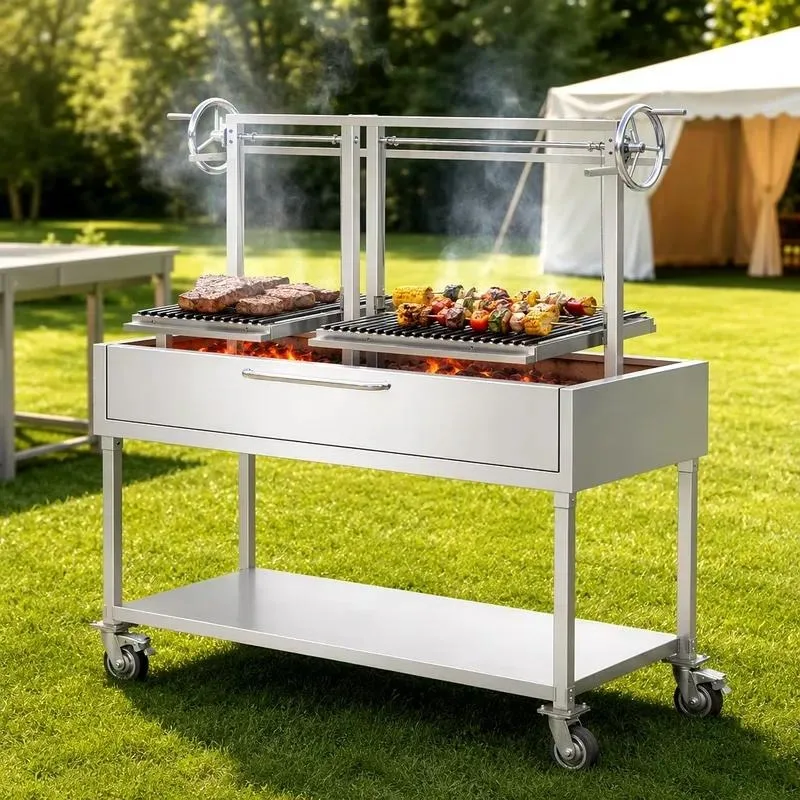Modern High Quality Stainless Steel Freestanding Charcoal Grill Outdoor Heavy Duty Argentine BBQ for Football Fan Areas