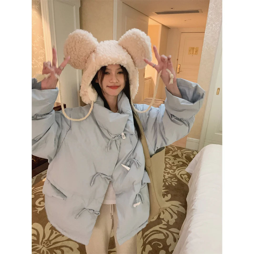 2024 Winter New Korean Style Versatile Horn Button Parkas Jacket dla kobiet Winter New High-end Beautiful Cotton Jacket dla kobiet