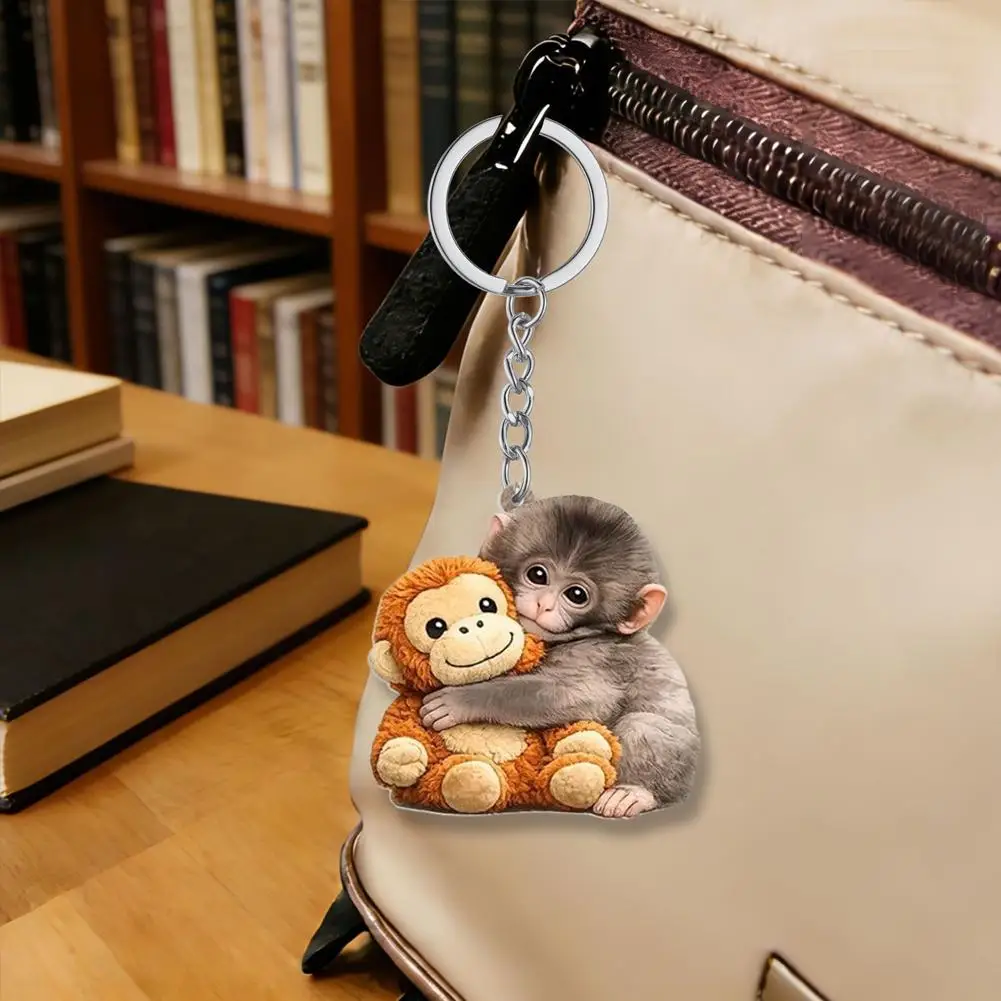 Cute Punch Monkey Acrylic 2D Keychain Pendant Toys, Fashion Key Accessories Car Hanging Miniature Model Figurine Home Decor