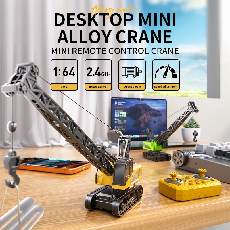 1/64 Desktop RC Engineering Vehicle 10CH Mini 2.4G Remote Control Car Alloy Crane Dump Truck Forklift Toys for Boys Kids Gifts